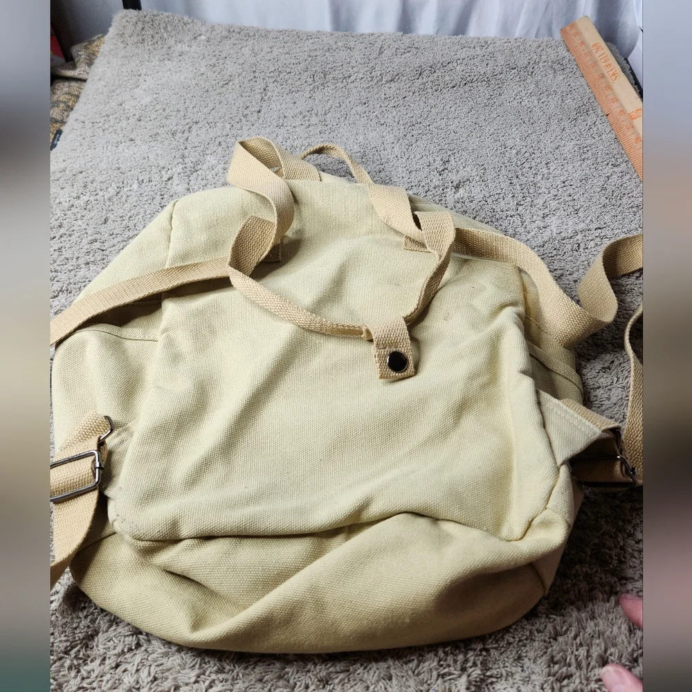 BAIYIRONG BACKPACK Tan Canvas Multipocket Backpack With Straps